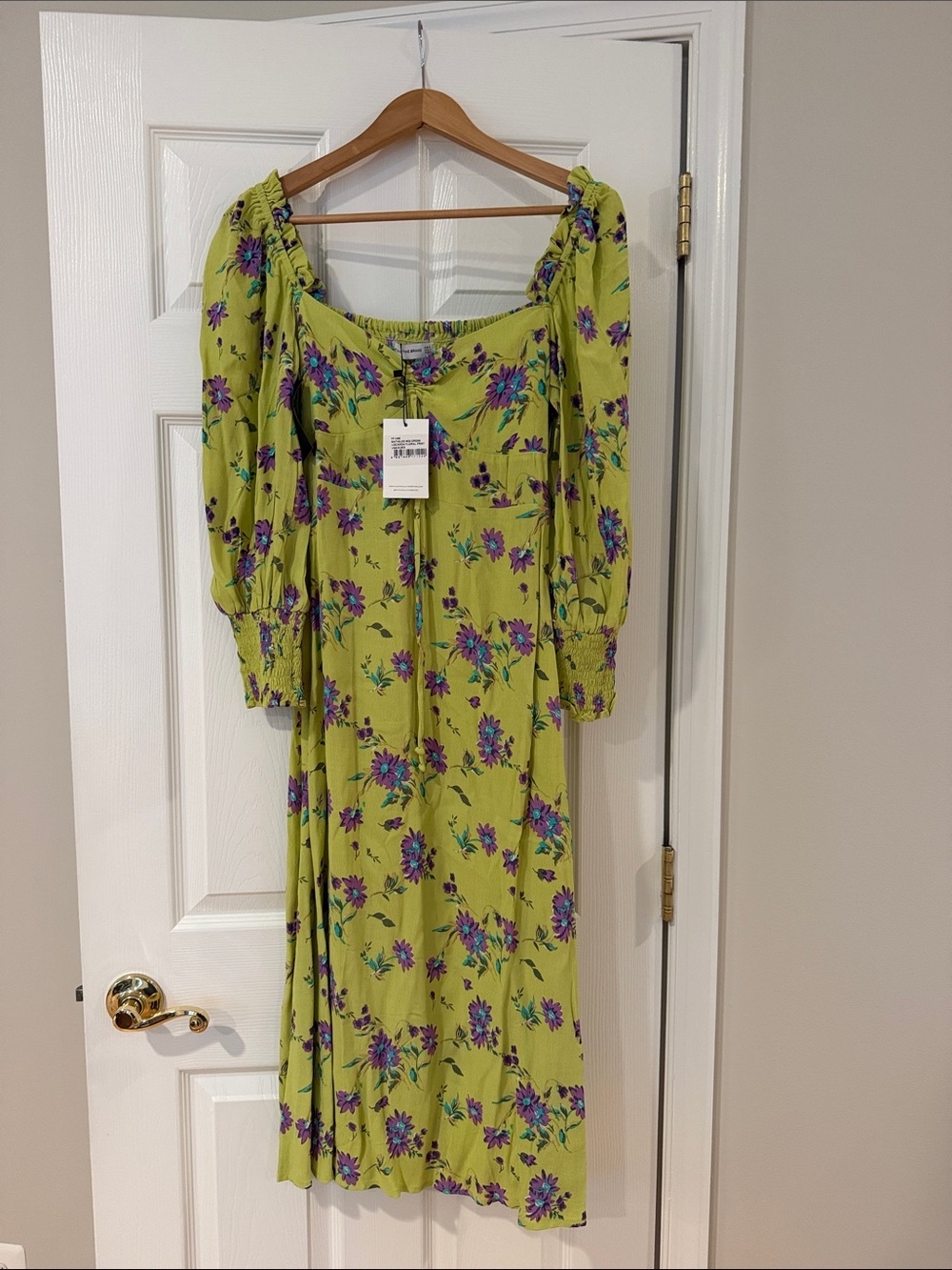 Faithfull the Brand- Mathilde Midi dress- Lime Green Puff-Sleeve Midi Dress